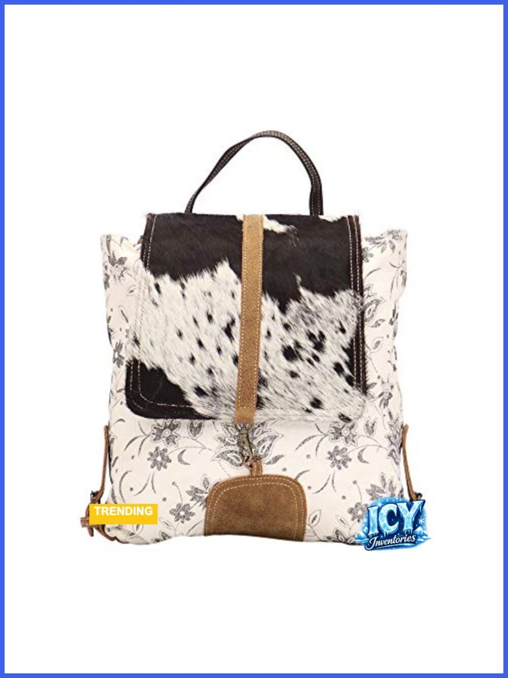 Floral Canvas Satchel Handbag with Leather Strap for Women